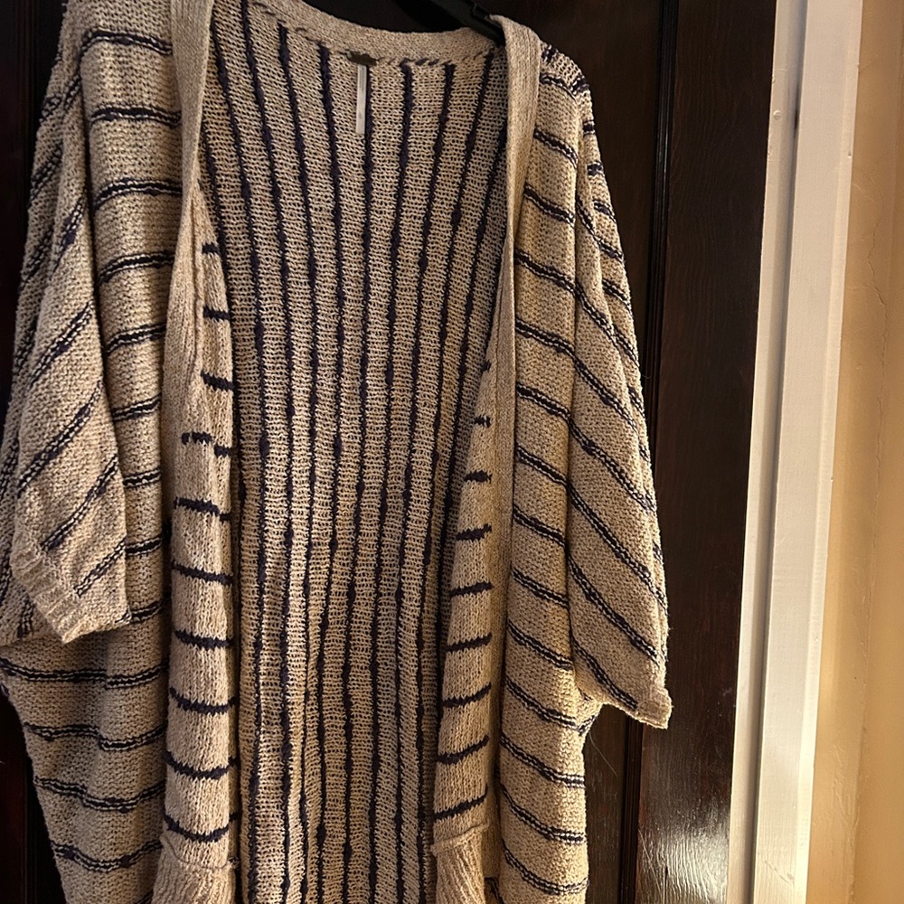 Free People Cream and Blue Cardigan Sweater